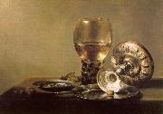 Pieter Claesz Still Life with Wine Glass and Silver Bowl painting